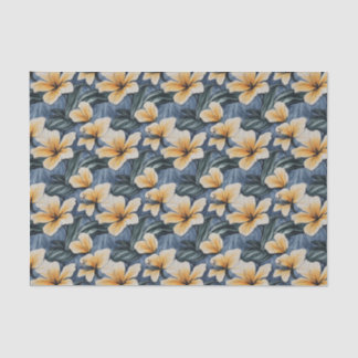 Tropical Yellow Hibiscus Floral On Blue Background Tissue Paper