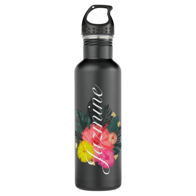 Tropical Yellow Hibiscus Florals  Stainless Steel Water Bottle (Front)
