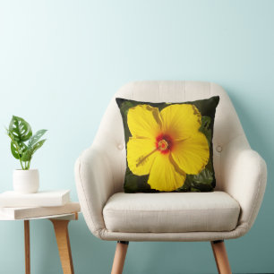 Tropical Yellow Hibiscus Flower Nature Photo Throw Pillow