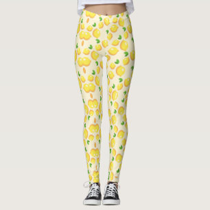 tropical yellow Lemon pattern on beige Leggings