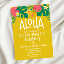 Tropical Yellow Luau Aloha Birthday Invitation