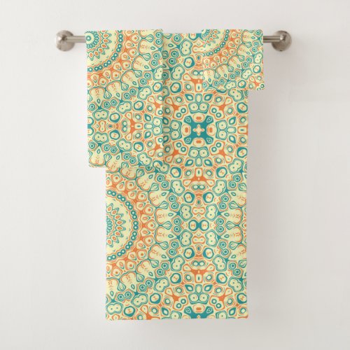 Tropical Yellow Orange Turquoise Mandala Design Bath Towel Set