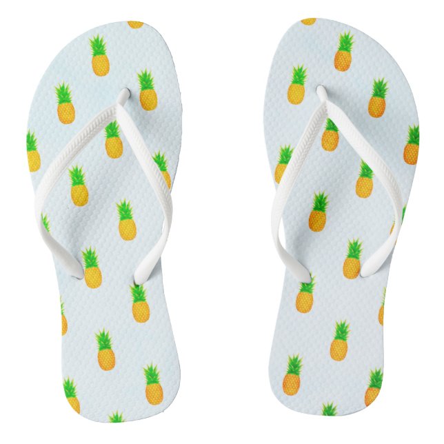 Tropical Yellow Pineapple Print Beach Flip Flops (Footbed)