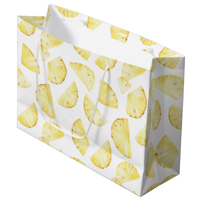 Tropical Yellow Pineapples Birthday Large Gift Bag (Front Angled)