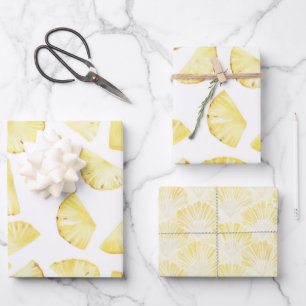 Tropical Yellow Pineapples Birthday Wrapping Paper Sheets