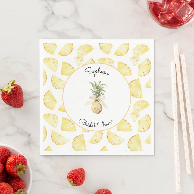 Tropical Yellow Pineapples Bridal Shower Napkins (Insitu)