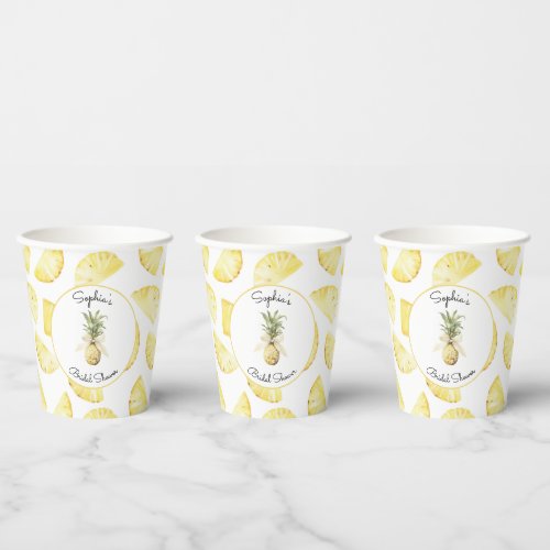 Tropical Yellow Pineapples Bridal Shower Paper Cups