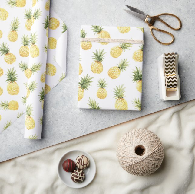 Tropical Yellow Pineapples Bridal Shower Wrapping Paper (Crafts)