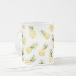 Tropical Yellow Pineapples Frosted Glass Coffee Mug