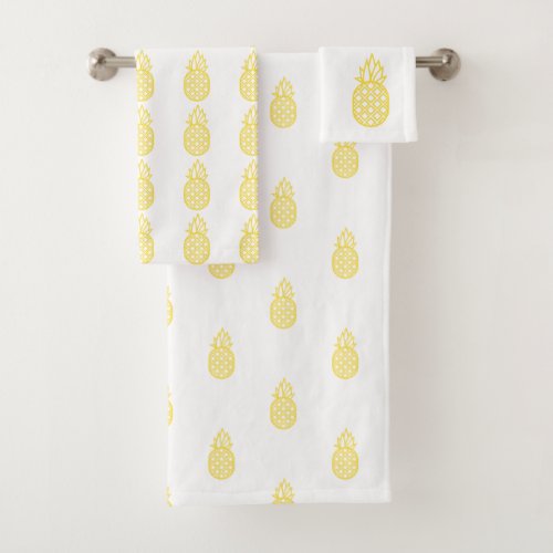 Tropical Yellow Pineapples on White Bath Towel Set