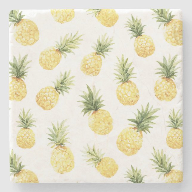 Tropical Yellow Pineapples Stone Coaster (Front)