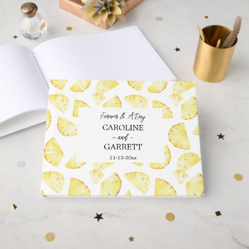 Tropical Yellow Pineapples Wedding Guest Book