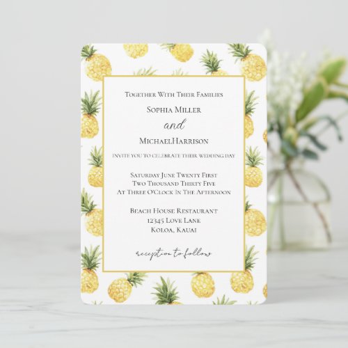Tropical Yellow Pineapples Wedding   Invitation