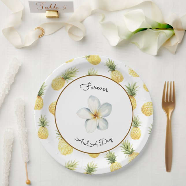 Tropical Yellow Pineapples Wedding Paper Plates (Wedding)