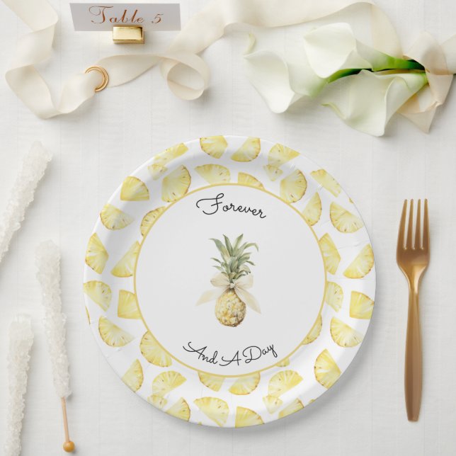 Tropical Yellow Pineapples Wedding Paper Plates (Wedding)