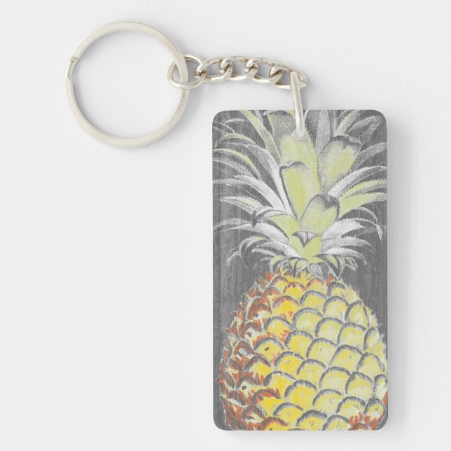 Tropical Yellow Pinneapple on Grey Keychain (Front)