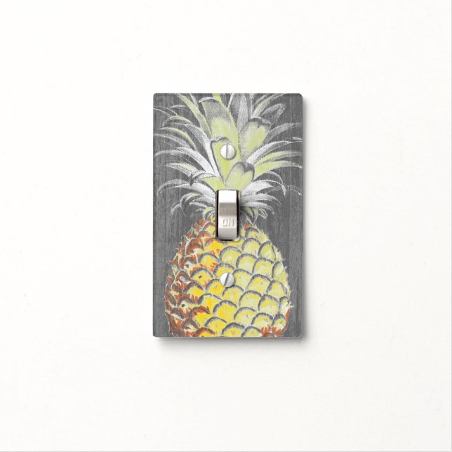 Tropical Yellow Pinneapple on Grey Light Switch Cover (In Situ)
