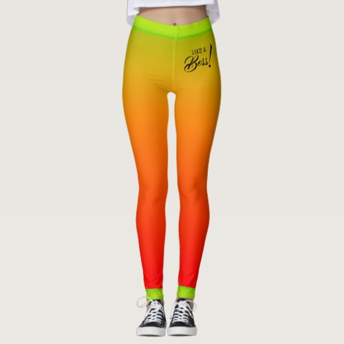 Tropical Yellow Red Gradient with Like a Boss Text Leggings