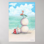 Tropical Yoga Poster by idyl-wyld design, toes up.<br><div class="desc">Tropical yoga snowman poster. May the spirit of the season find you wherever you may be!</div>