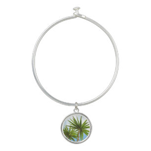 Tropical Yucca Palm Leaves Painting Effect Photo Bangle Bracelet