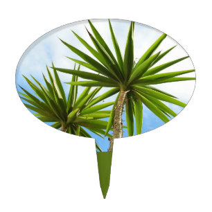 Tropical Yucca Palm Leaves Painting Effect Photo Cake Topper