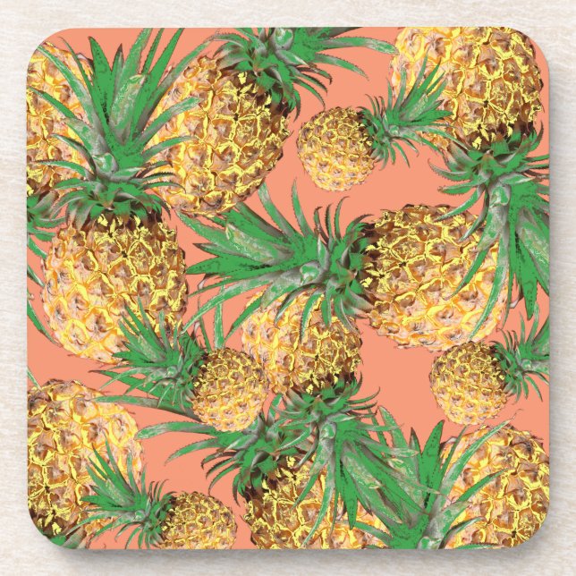 Tropical Yummy Pineapple Pattern Beverage Coaster (Front)