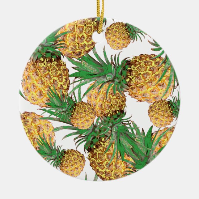 Tropical Yummy Pineapple Pattern Ceramic Ornament (Front)