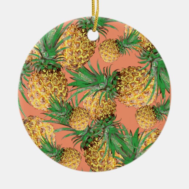 Tropical Yummy Pineapple Pattern Ceramic Ornament (Front)