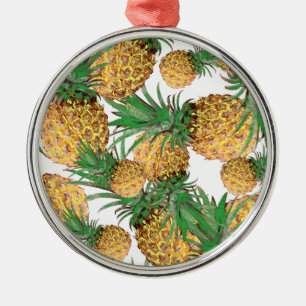Tropical Yummy Pineapple Pattern Metal Ornament