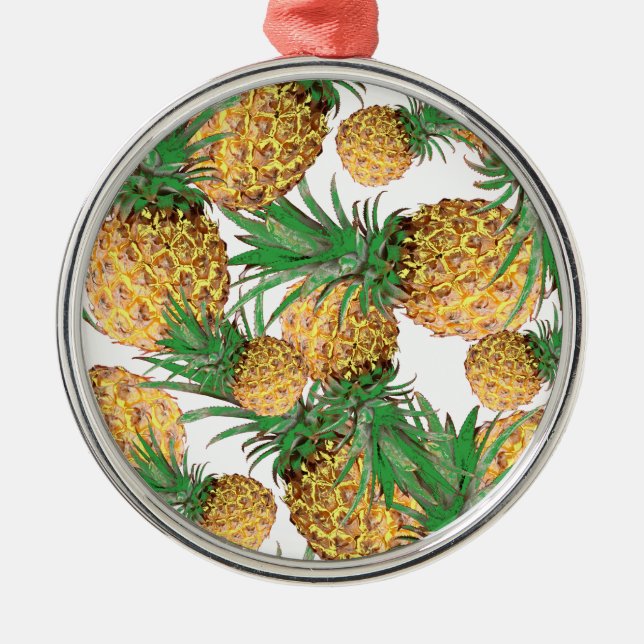 Tropical Yummy Pineapple Pattern Metal Ornament (Front)