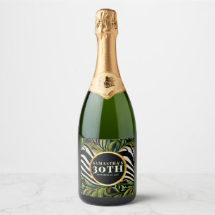 Tropical Zebra Green Gold 30th Celebration Sparkling Wine Label