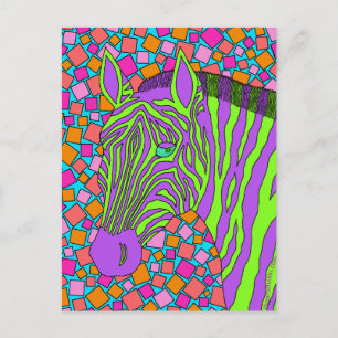 Tropical Zebra Stripes Mosaic Purple Green Fun Postcard