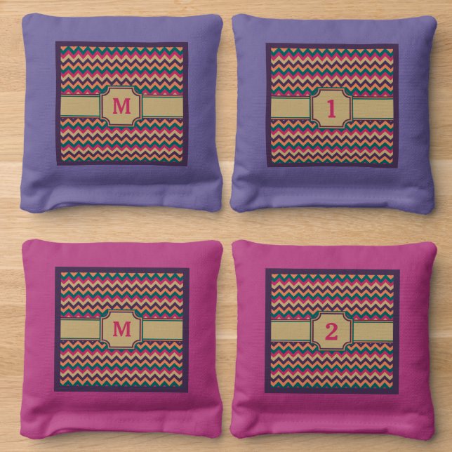 Tropical Zigzag Cornhole Bags (Wood)