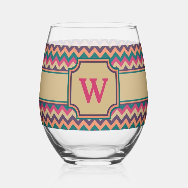 Tropical Zigzag Stemless Wine Glass (Front)