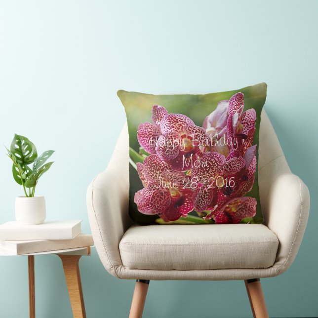 TRopicalVanda Orchid Cluster Birthday Throw Pillow (Chair)