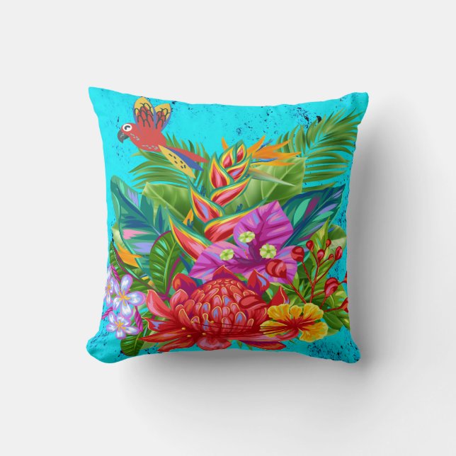 TropiColor Fusion Macaw & Floral Serenade Throw Pillow (Front)
