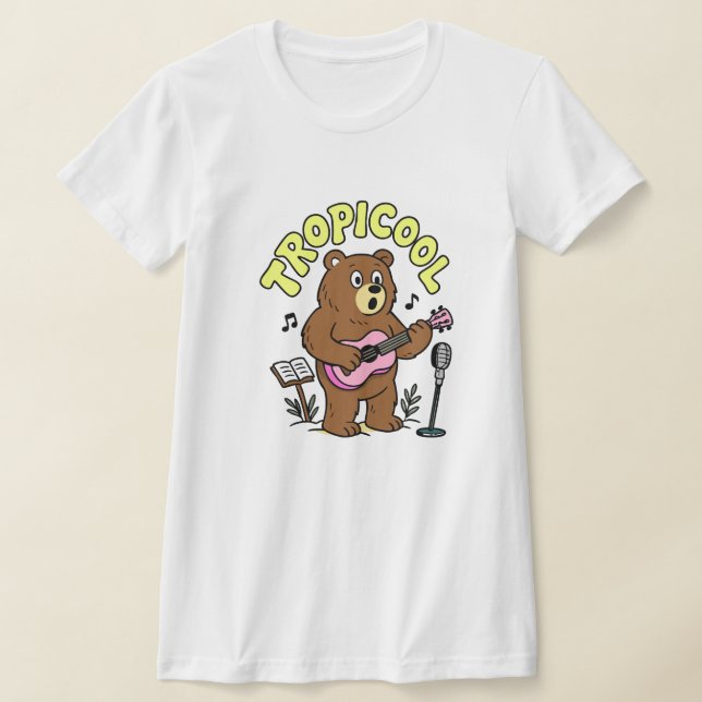 Tropicool Bear Playing Ukulele – Cute Funny Music  T-Shirt (Laydown)