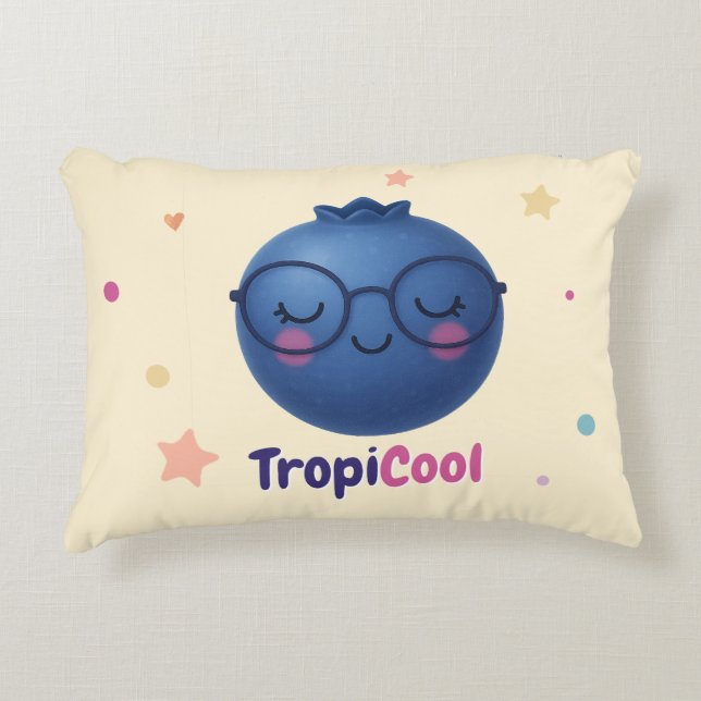 TropiCool Blueberry – Kawaii Fruit  Accent Pillow (Front)