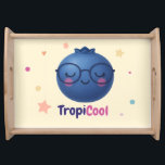 TropiCool Blueberry – Kawaii Fruit  Serving Tray<br><div class="desc">Serve up smiles with this delightful TropiCool Blueberry wooden tray! Featuring a cute blueberry character with glasses and blush, surrounded by colorful stars and dots on a soft cream background, this tray is perfect for adding a playful touch to your kitchen or dining area. Crafted with natural wood and designed...</div>