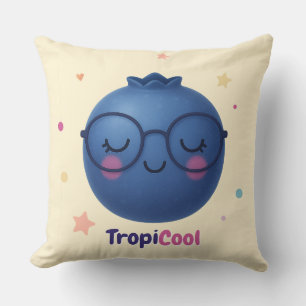 TropiCool Blueberry – Kawaii Fruit Throw Pillow