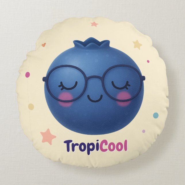 TropiCool Blueberry – Round Kawaii Fruit  Round Pillow (Front)