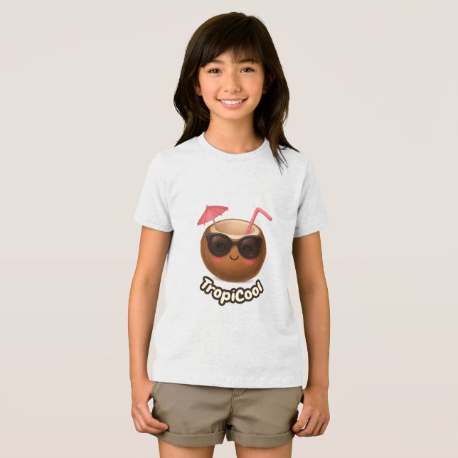 TropiCool Coconut – Cute Summer T-Shirt for Kids Tri-Blend Shirt (Front Full)