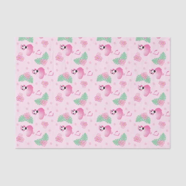 Tropics Flamingo Bird Flower Pattern Light Pink Tissue Paper (Front)