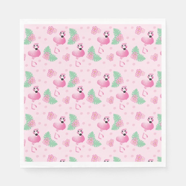 Tropics Flamingo Bird Flower Pattern Tropical Pink Napkins (Front)