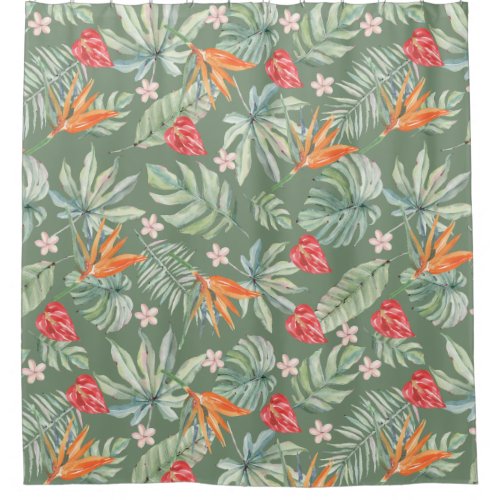 Tropics Flower and Foliage Fantasy Pattern Shower Curtain