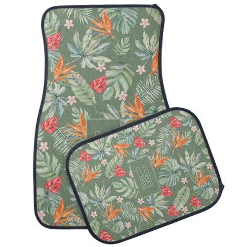 Tropics Flower and Foliage Fantasy with Monogram Car Floor Mat