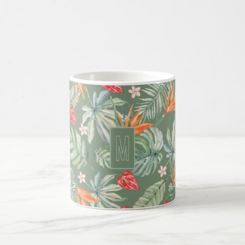 Tropics Flower and Foliage Fantasy with Monogram Coffee Mug