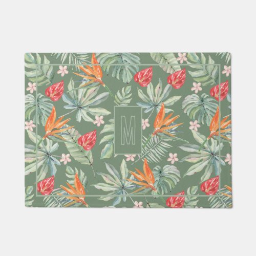 Tropics Flower and Foliage Fantasy with Monogram Doormat