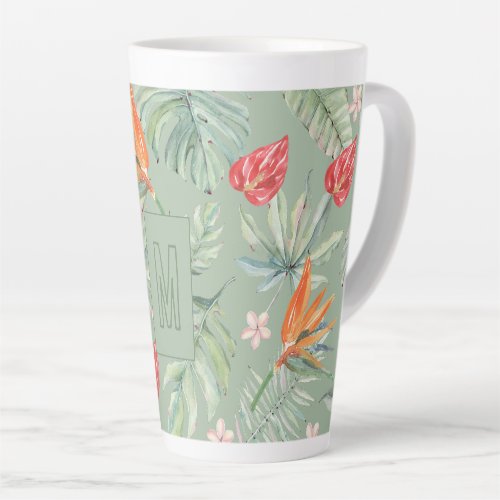 Tropics Flower and Foliage Fantasy with Monogram Latte Mug