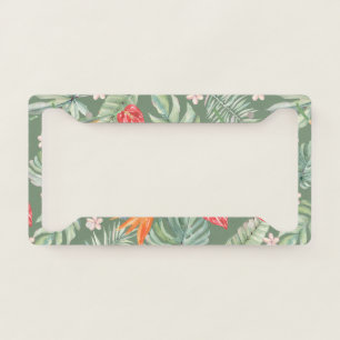 Tropics Flower Foliage Fantasy with Monogram License Plate Frame